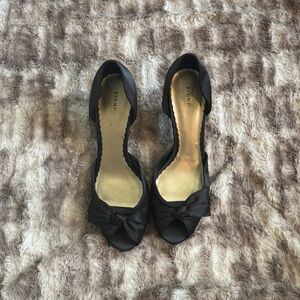 Black satin bow kitten heels